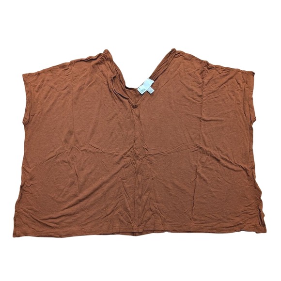 Nordstrom Rack Plus 1X Linen Blend Tee Double V Neck Boxy T-Shirt Top Shirt Rust - Picture 1 of 3